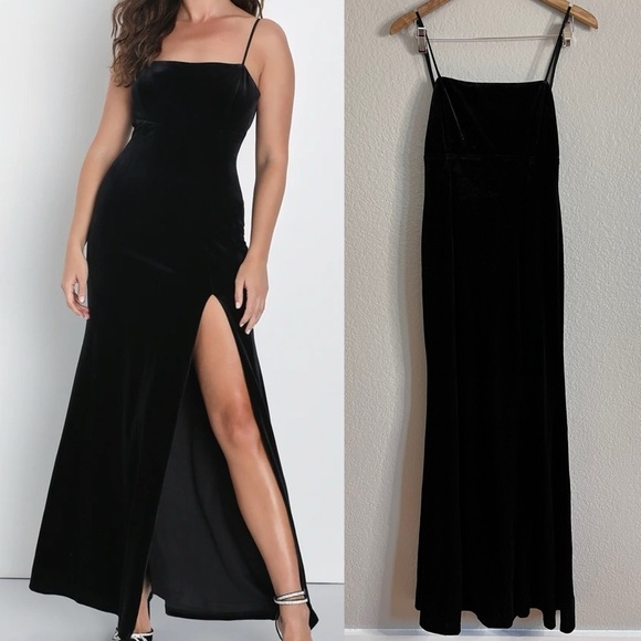 NWOT Marvelous Elegance Black Velvet Sleeveless Backless Maxi Dress - Picture 1 of 7